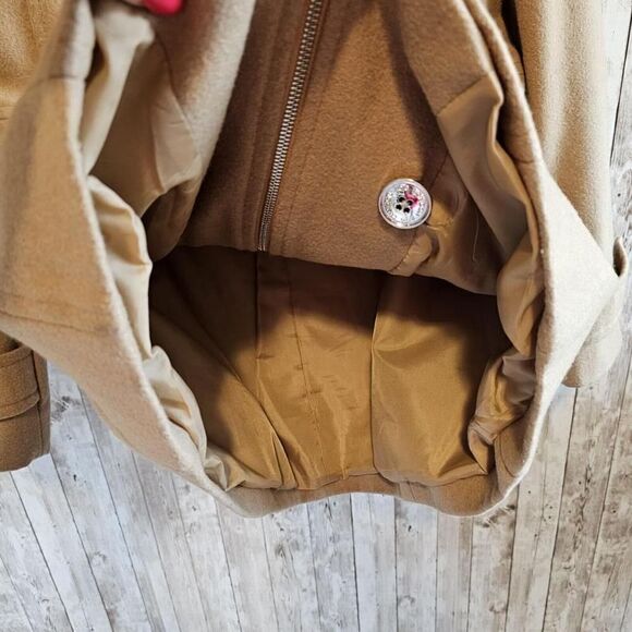 London Fog Hooded Zip Front Wool Blend Coat XS Tan Color - Picture 5 of 13